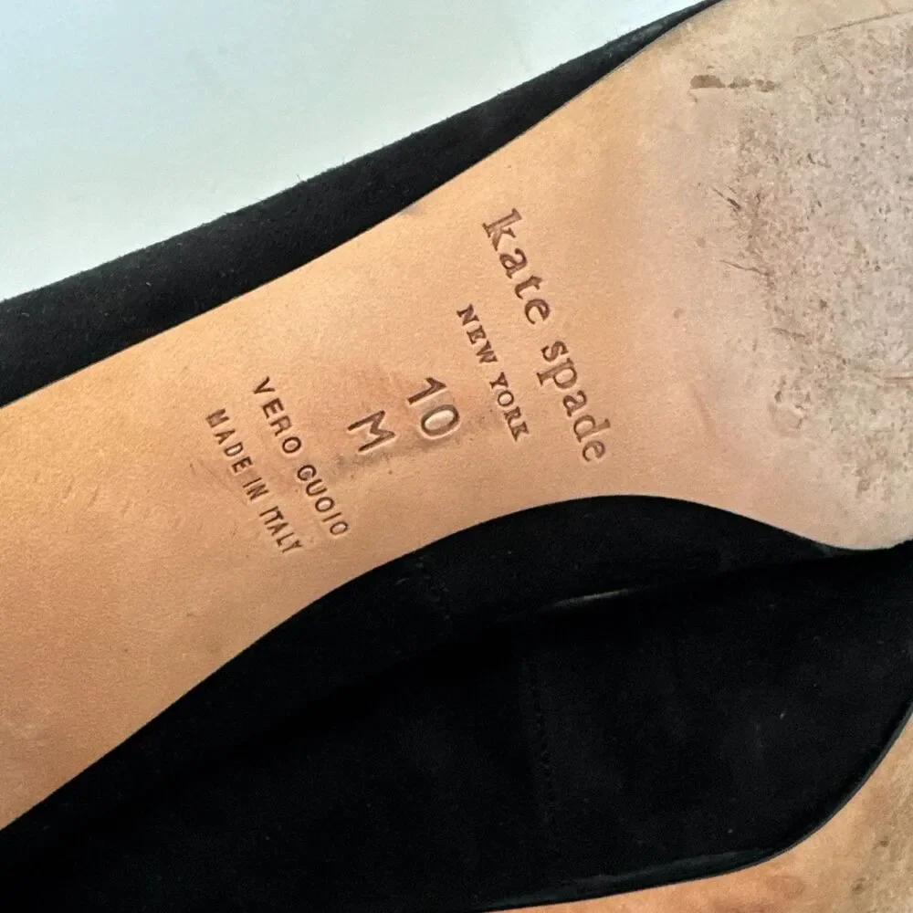 Kate Spade Made in Italy Black Suede Pumps Women's 10M Glitter Block Heels